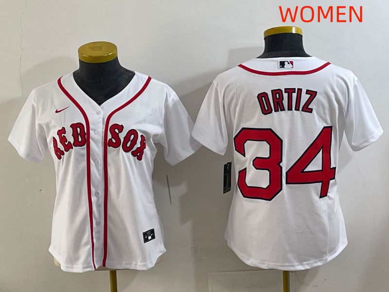 Women 2025 Boston Red Sox 34 Ortiz White Game Nike MLB Jersey style 1